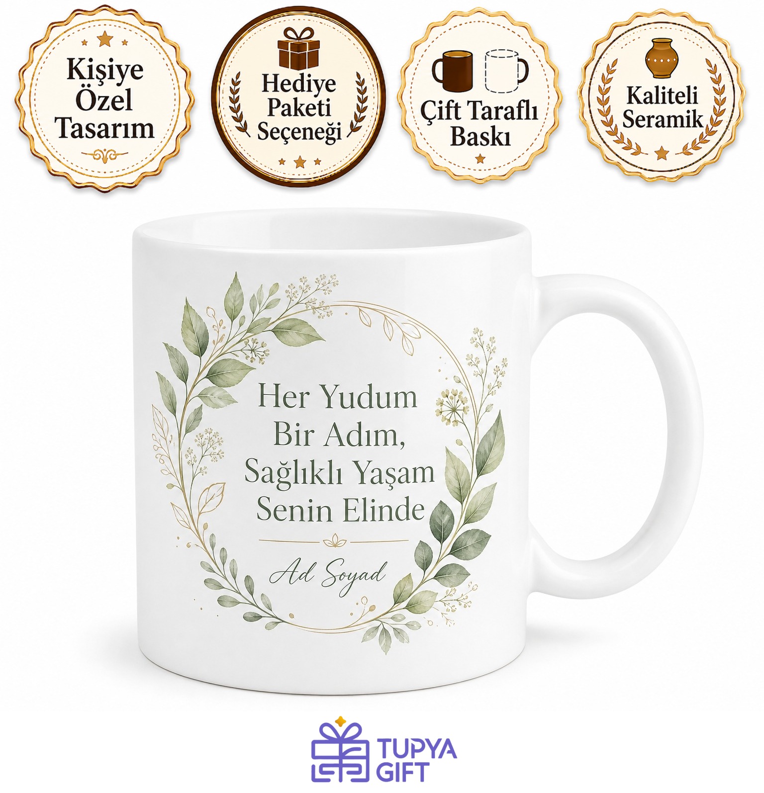 Moringa Çayı İçenlere Özel Tasarım Kupa Bardak Form Çayı Hediye Porselen Mug
