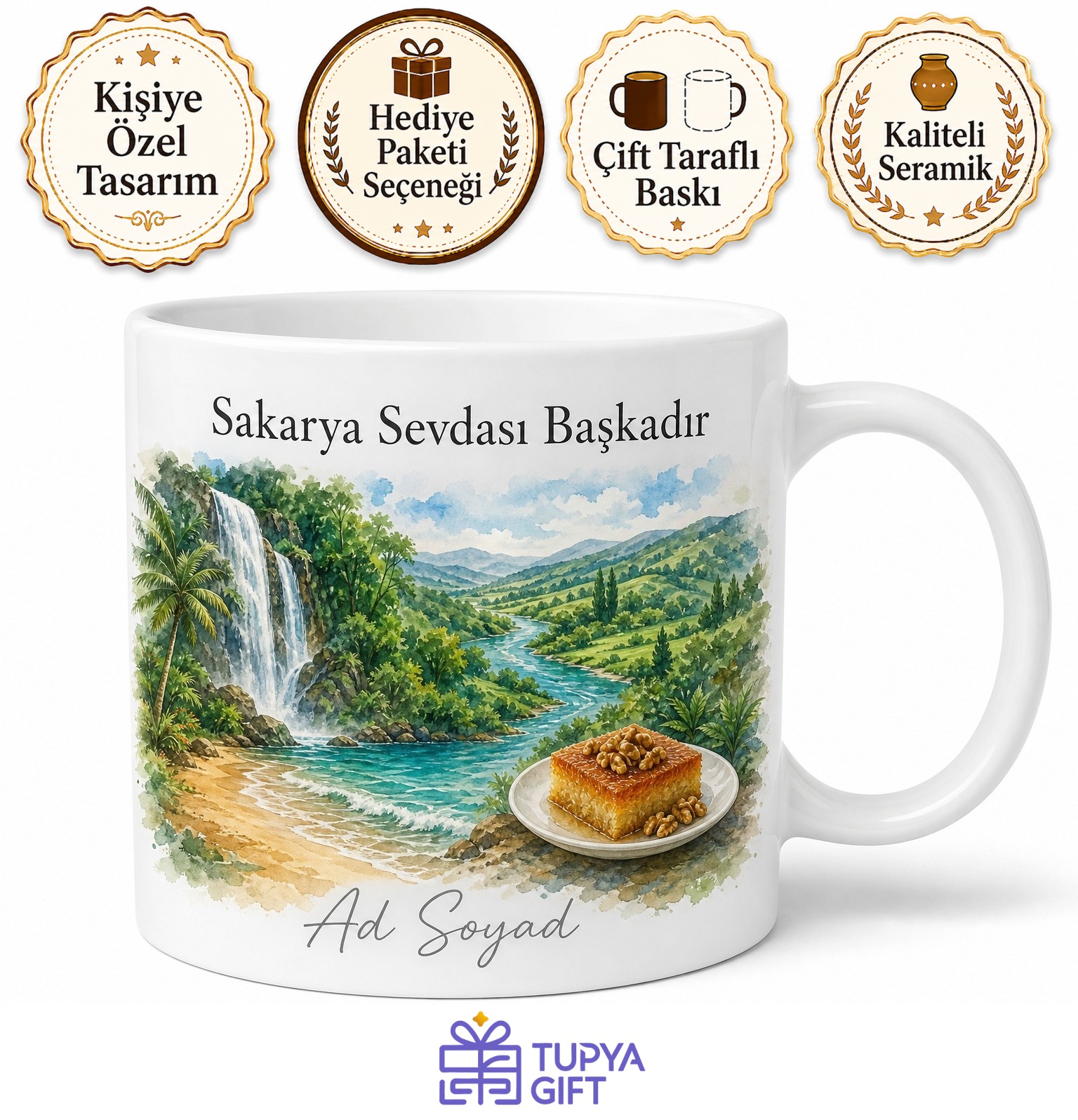 Sakarya Karasu Plajı Poyrazlar Şelalesi Kabak Tatlısı Nehir Temalı Kupa Bardak Hediye