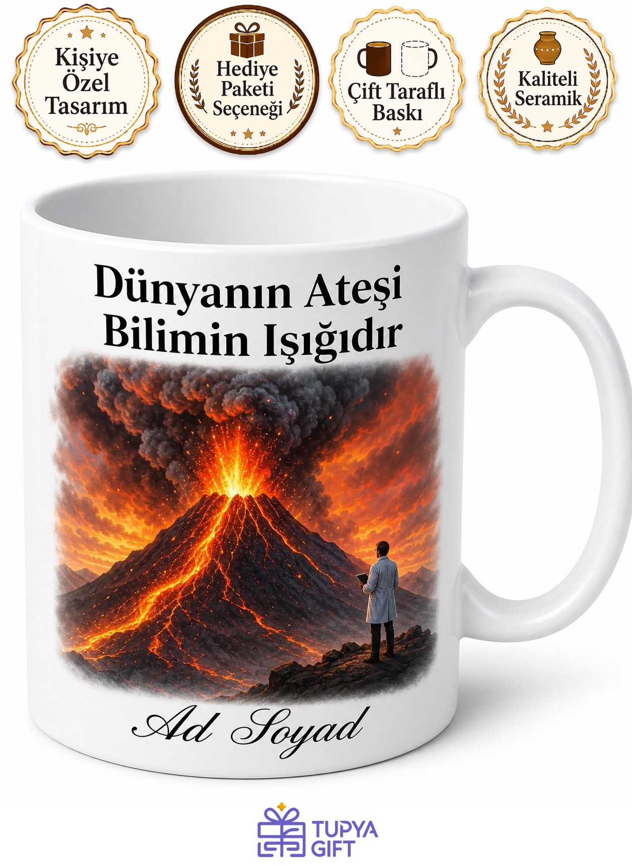 Volkan Bilimcisine Aktif Yanardağ Kül Bulutu Magma Akıntısı Yanardağ Gözlemi Hediye Kupa Bardak