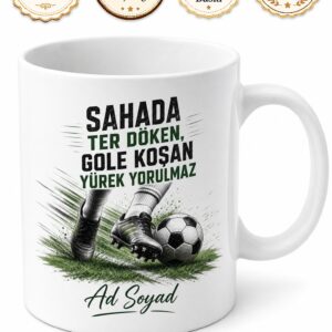 Futbolcuya Hediye Yeşil Saha Krampon Antrenman Çalım Ustası Baskılı Porselen Kupa Bardak
