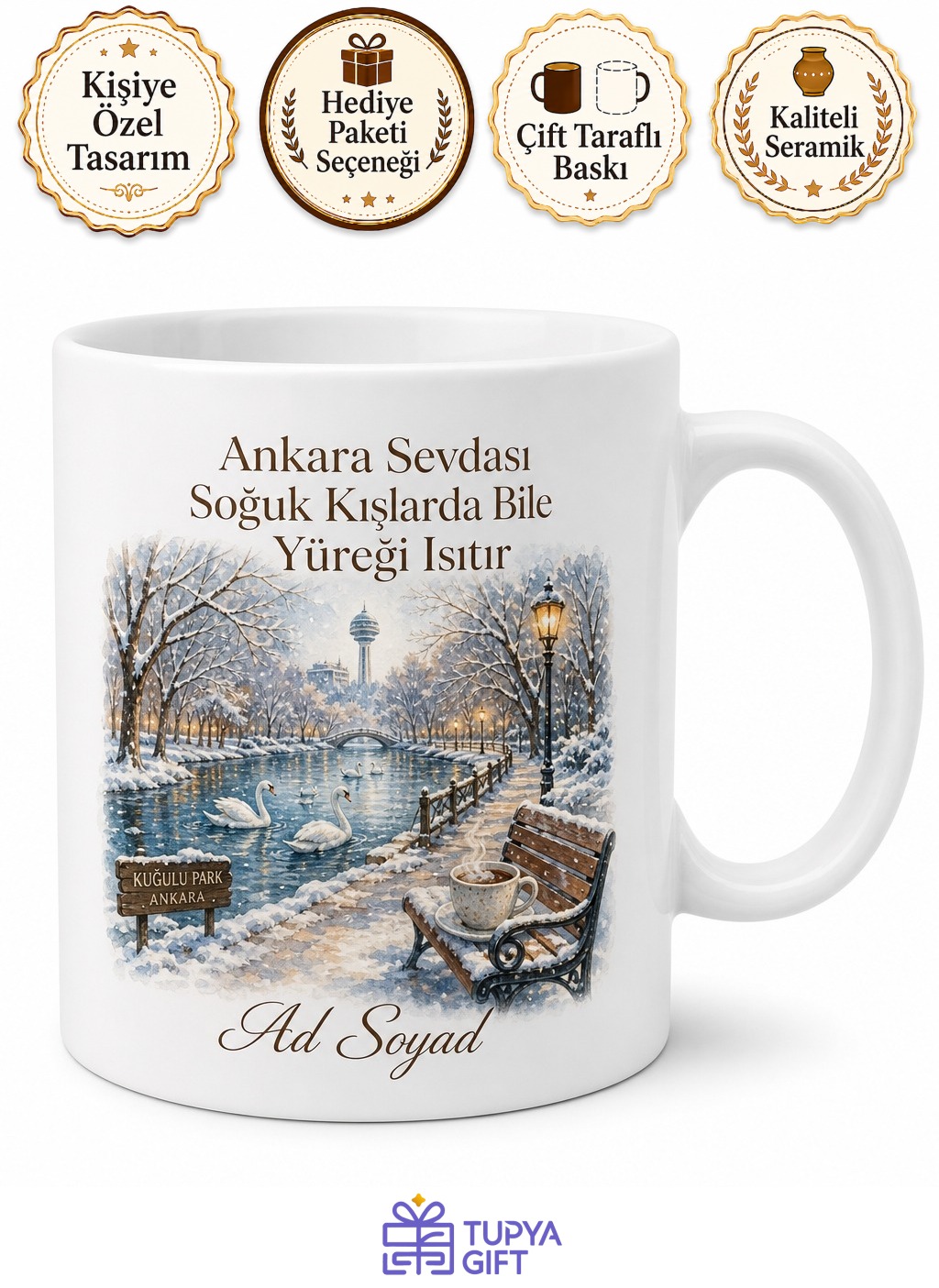 Kuğulu Park Kış Kahve Keyfi Ankara Sevdalısı Kupası Özel Tasarım Hediye Bardak