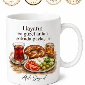 Pazar Kahvaltısı Temalı Baskılı Kupa Bardak Hediye Porselen Mug