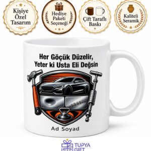 Kaportacıya Hediye Kupa Çekiç Göçük Düzeltme Boyasız Tamir Esnaf Çayı Kaporta Bardak
