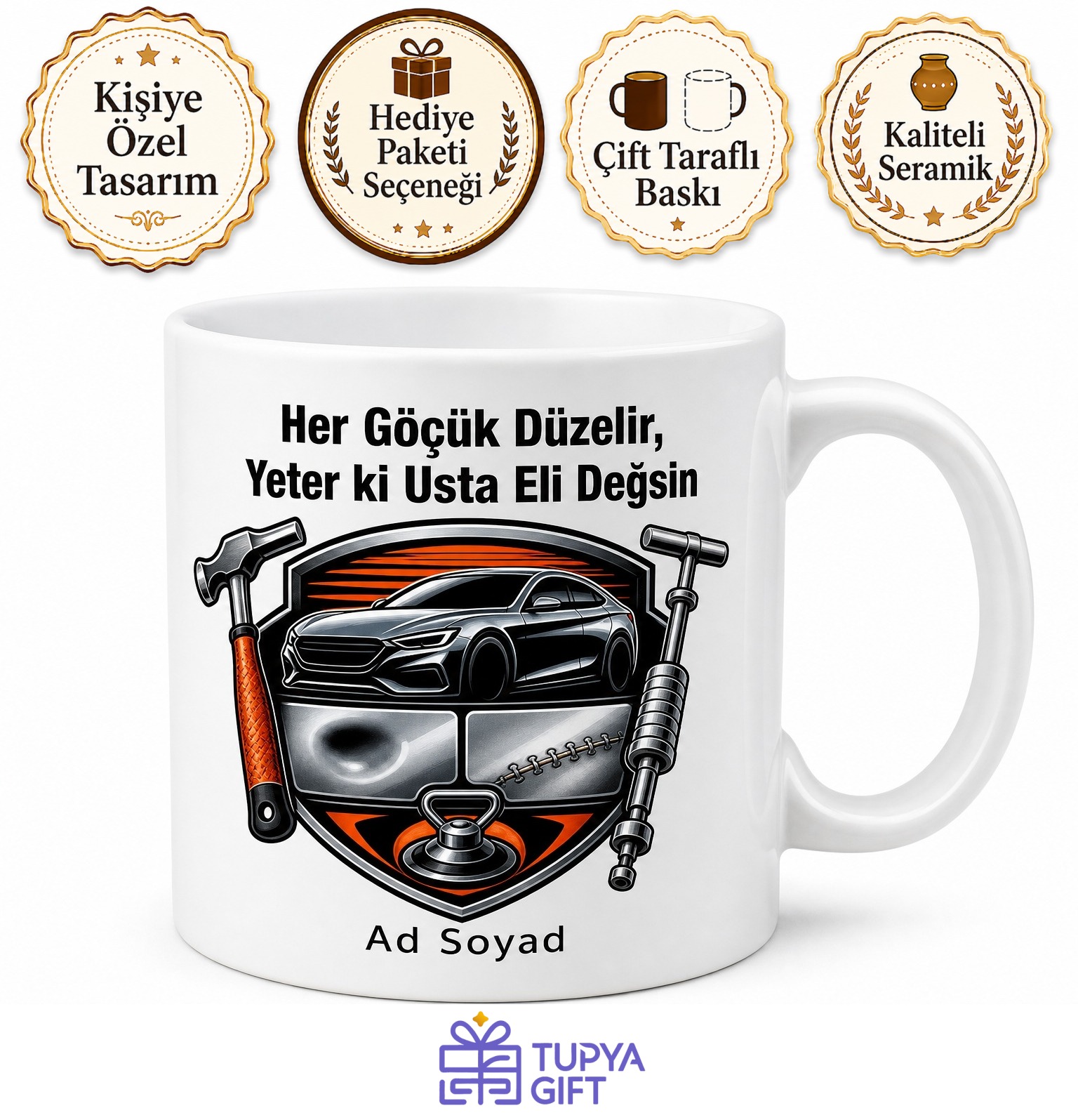 Kaportacıya Hediye Kupa Çekiç Göçük Düzeltme Boyasız Tamir Esnaf Çayı Kaporta Bardak