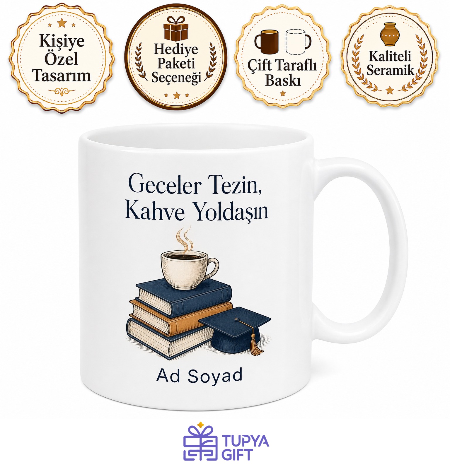 Tez Yazarken Sabahlayan Yüksek Lisans Öğrencisi Kahve Kupası Hediye Bardak