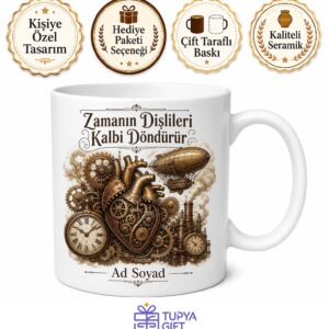 Steampunk Zeplin Dişli Saatler Mekanik Kalp Baskılı Porselen Kupa Bardak Hediye