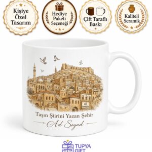 Mardin Plakalı Taş Evler Ve Güvercin Çizimli Mezopotamya Kupa Bardak Hediye