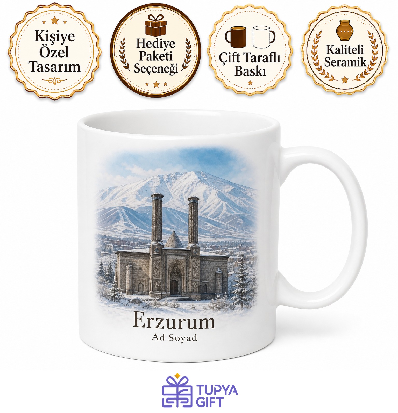 Erzurum Minareli Medrese Palandöken Kar Manzarası Kupa Bardak Hediye