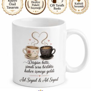 Balayı Kahvesi Çift Kupası Düğün Yorgunluğu Hediye Bardak Porselen Kupa