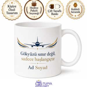 Gökyüzünün Fatihi Kaptan Pilot İsim Yazılı Kahve Kupası Hediye Bardak