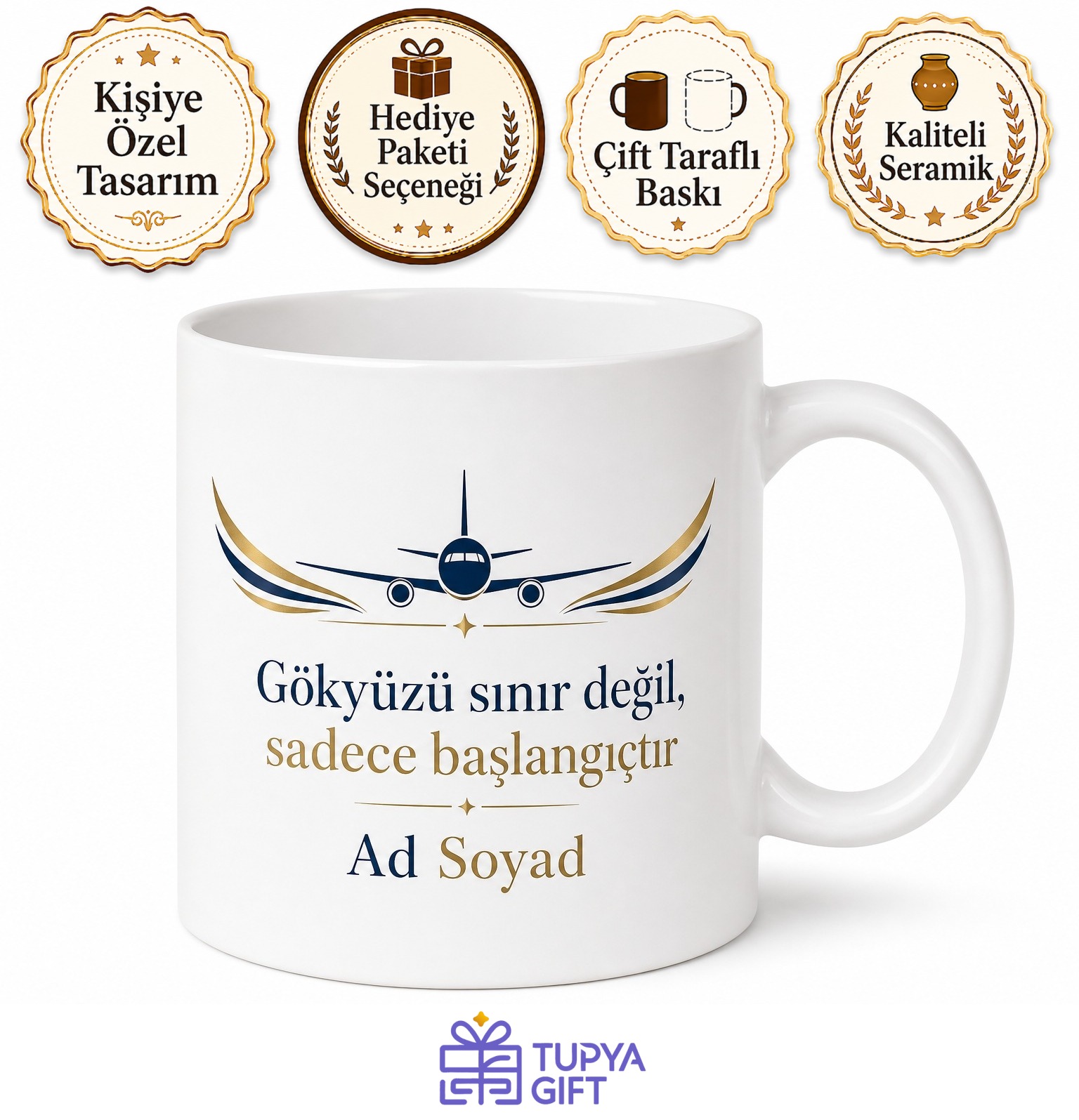 Gökyüzünün Fatihi Kaptan Pilot İsim Yazılı Kahve Kupası Hediye Bardak