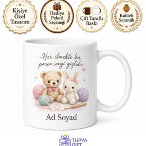 Amigurumi Örenlere Tığ İşi Sevimli Oyuncak İlmek İlmek Sevgi Kupa Hediye Bardak