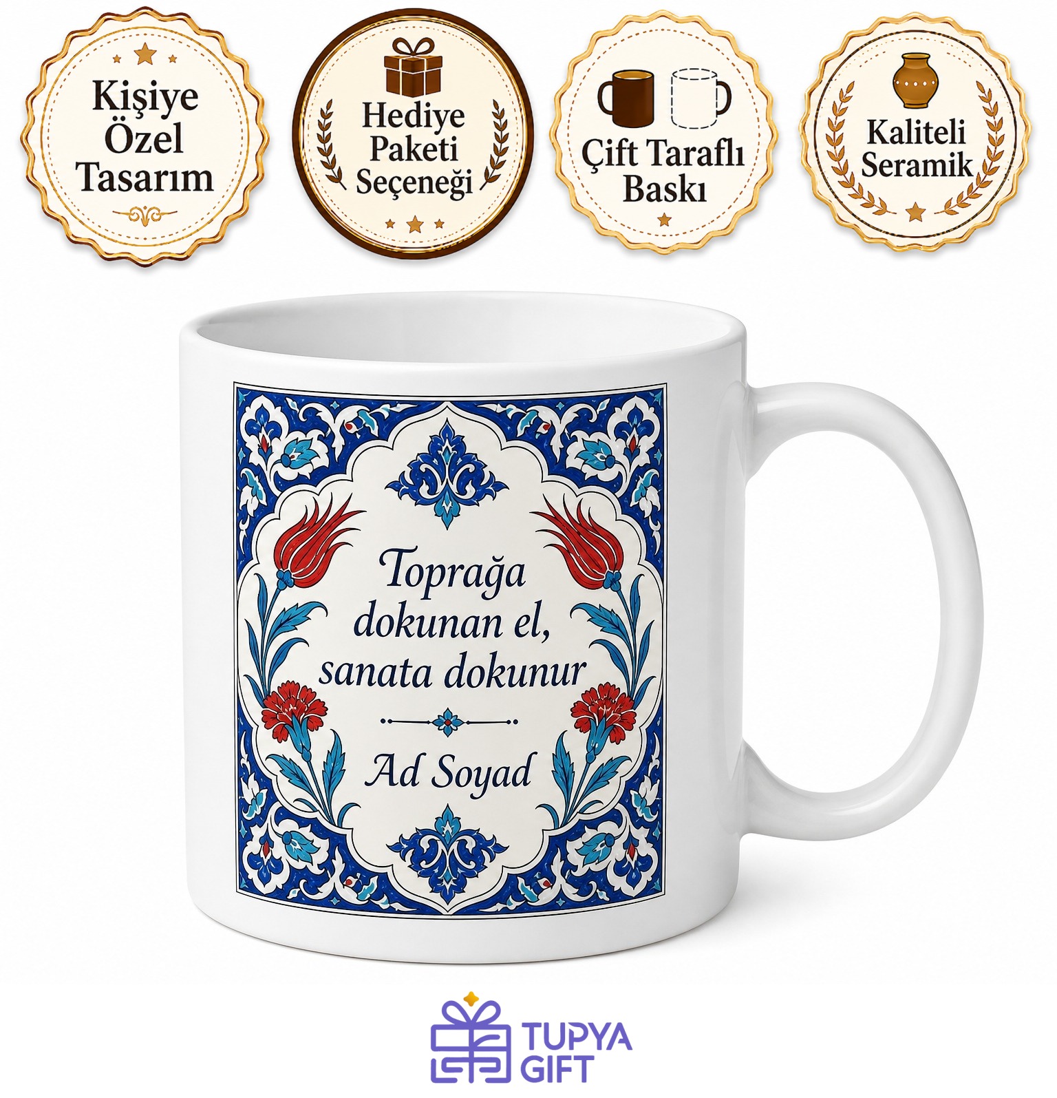 Seramik Ve Çini Boyama Sevenlere Geleneksel Motifli Kahve Kupası Hediye Bardak