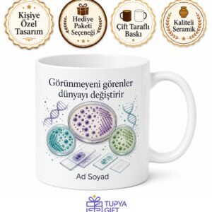 Mikrobiyoloğa Hediye Kültür Bakterisi Mikroskop Lameli Laboratuvar Temalı Baskılı Kupa Bardak