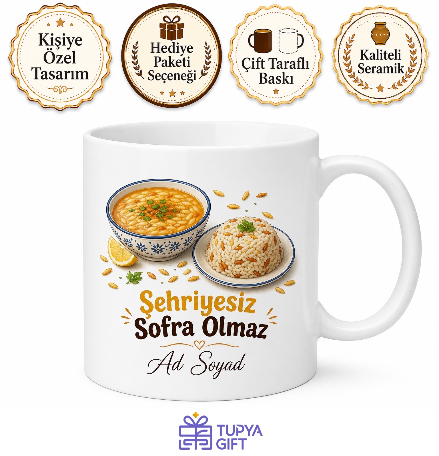 Arpa Yemeği Yiyenlere Arpa Şehriye Çorba Süsü Şehriyeli Pilav Kupa Hediye Bardak