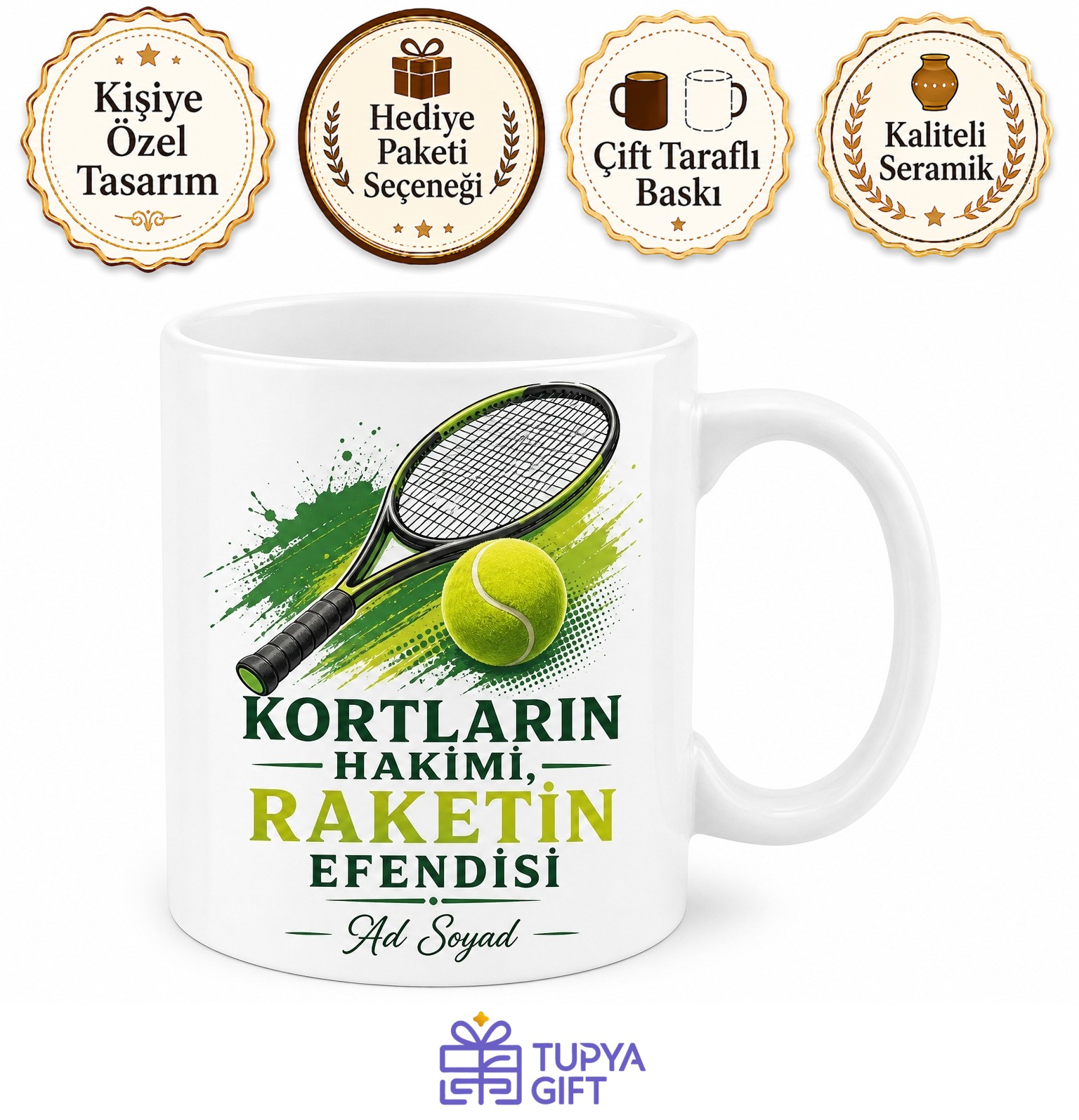 Tenis Raketiyle Ace Atanlara Kortların Hakimi Backhand Kupa Bardak Hediye