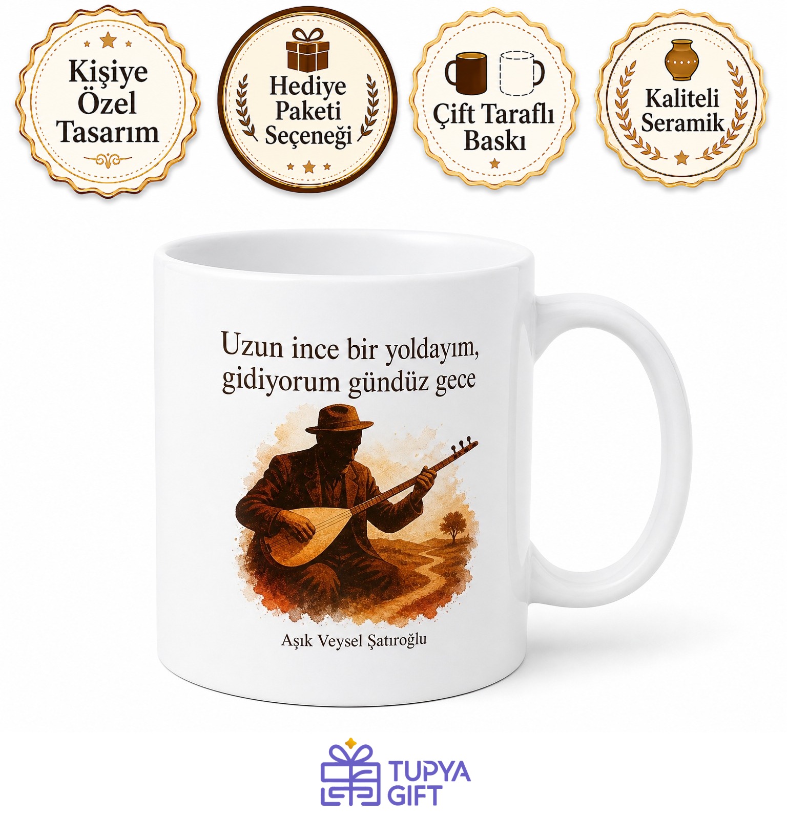 Aşık Veysel Şatıroğlu Uzun İnce Bir Yoldayım Gönül Gözü Açık Baskılı Kupa Hediye