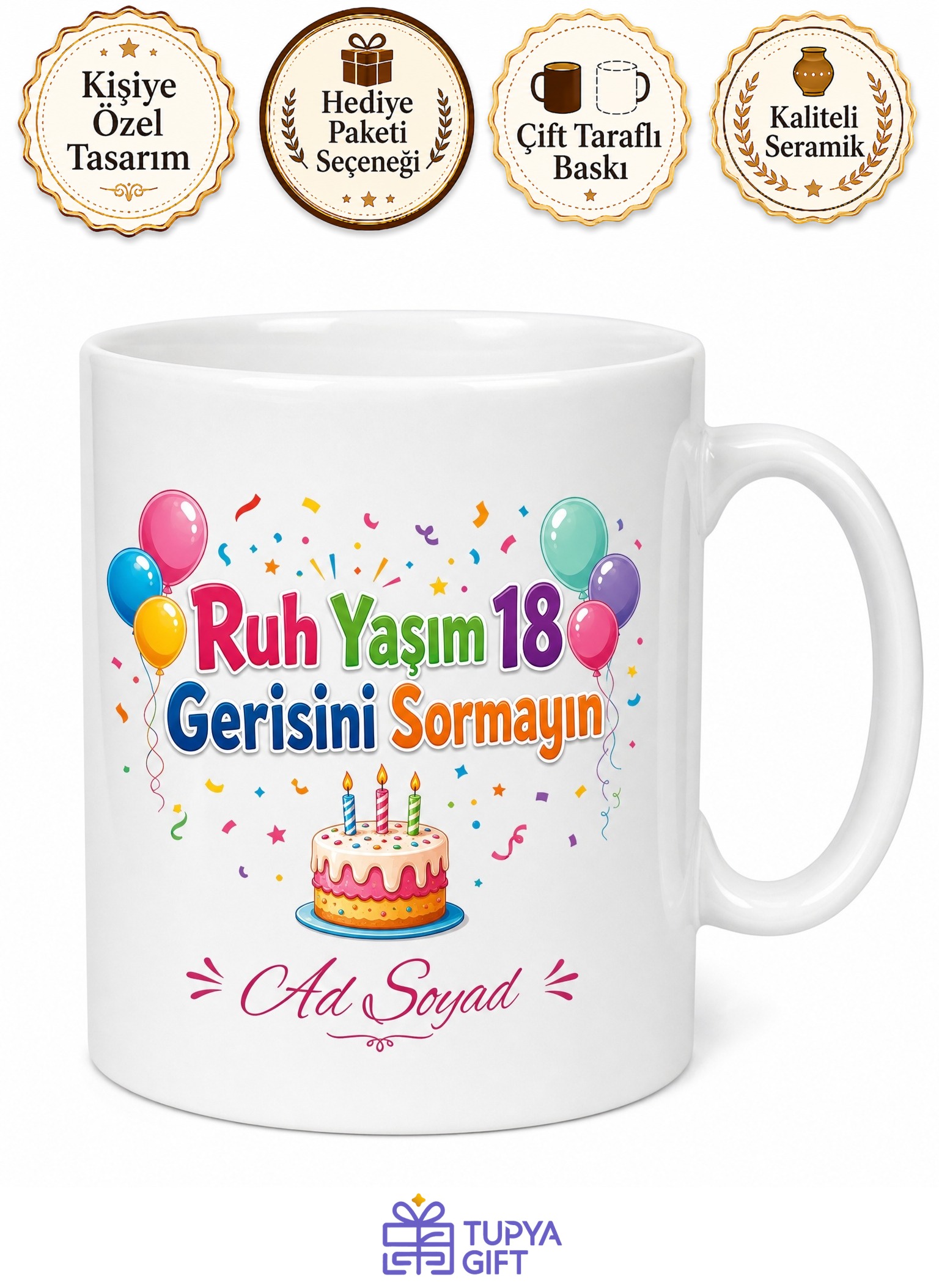 Ruh Yaşım 18 Esprili Doğum Günü Kupası Yaşlanmayı Kabullenemeyenlere Hediye Bardak