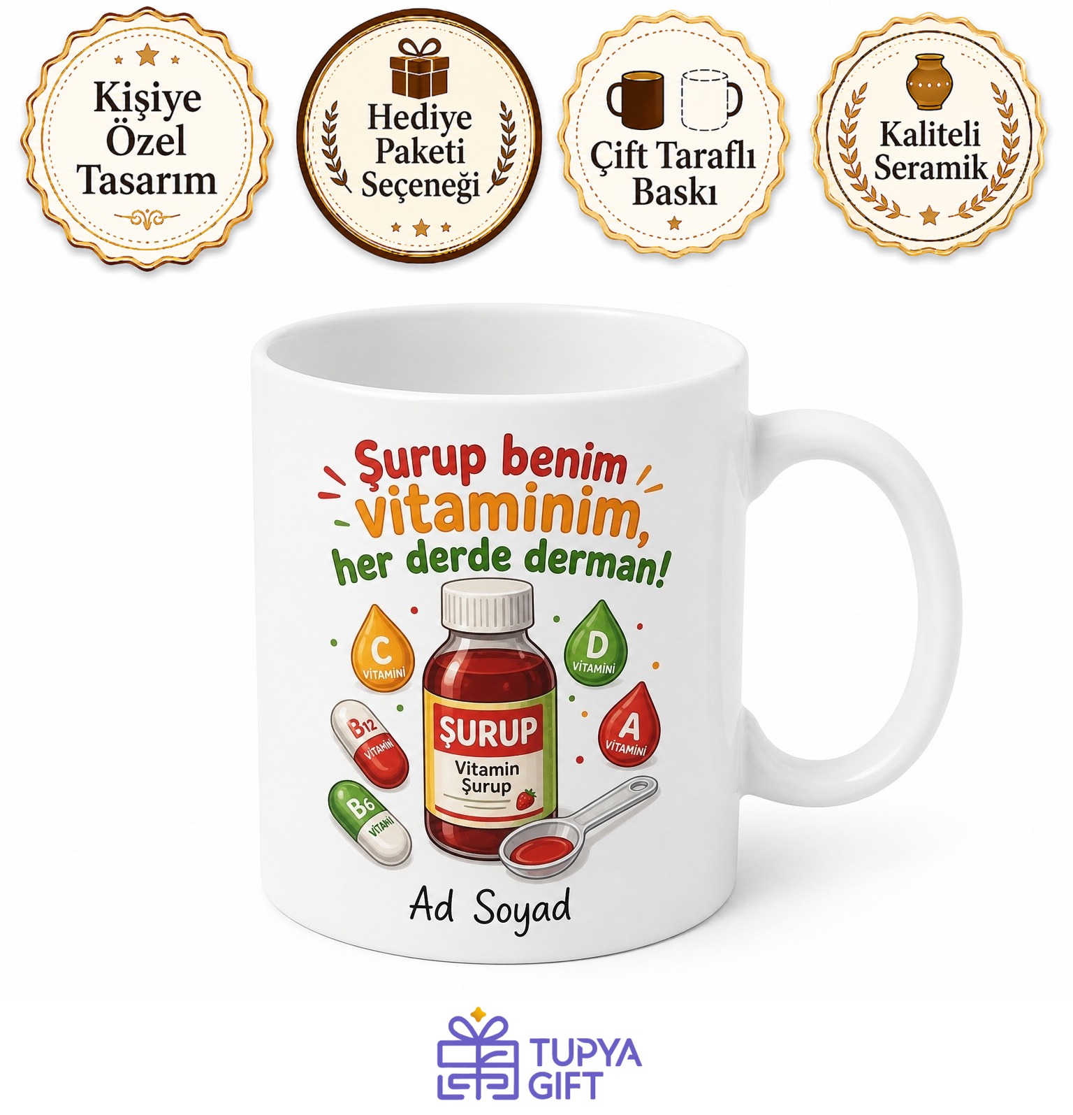 Şurup Kullananlara Özel Öksürük Şurubu Vitamin Çocuk İlacı Baskılı Kupa Hediye