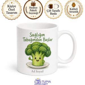 Brokoli Yemeği Yiyenlere Haşlanmış Brokoli Diyet Sağlıklı Beslenme Kupa Bardak Hediye