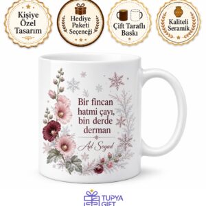 Hatmi Çiçeği Çayı İçenlere Kış Çayı Kupa Bardak Hediye Porselen