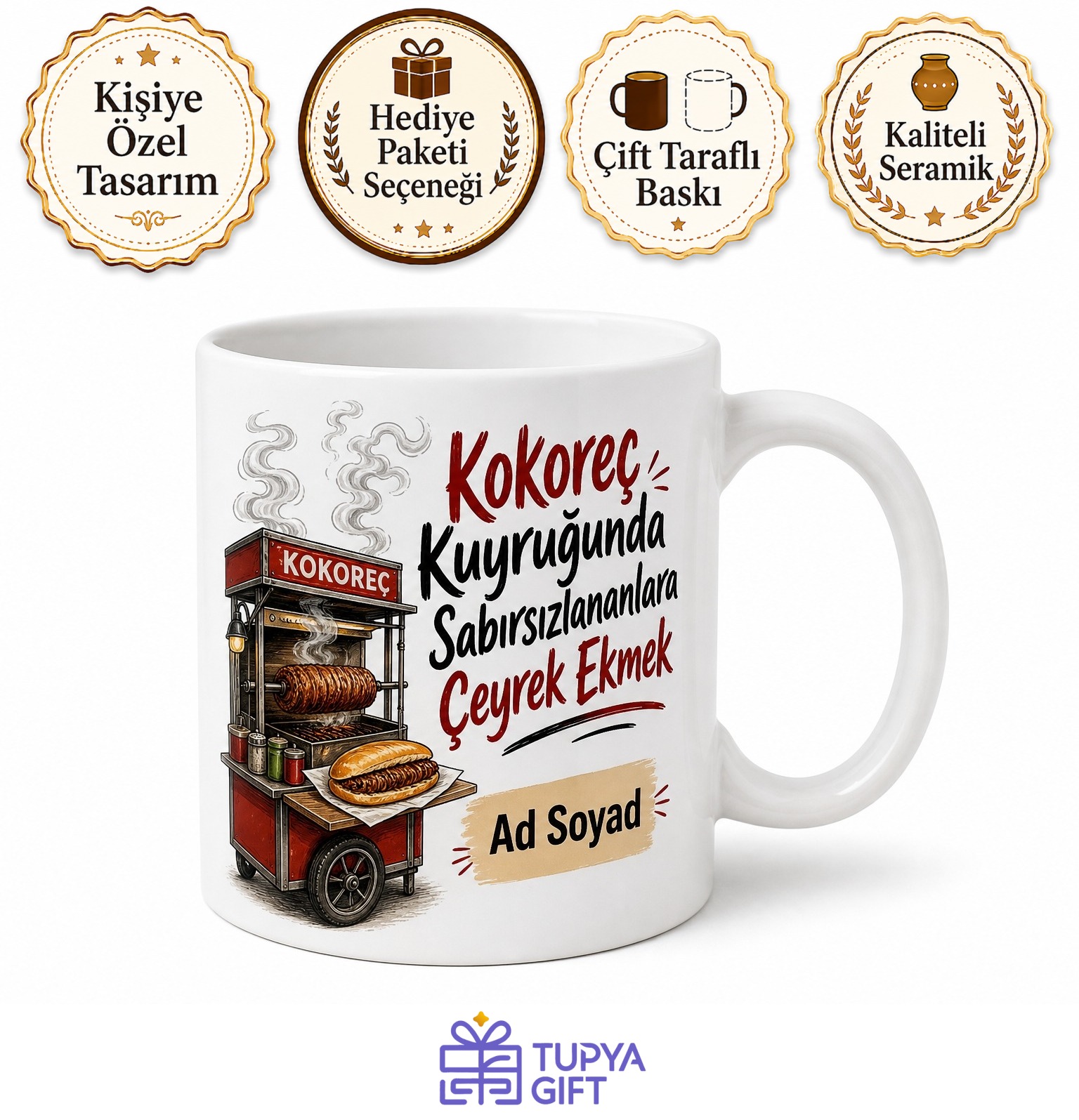 Kokoreç Kuyruğunda Sabırsızlananlara Çeyrek Ekmek Sokağın Tadı Kupa Bardak Hediye