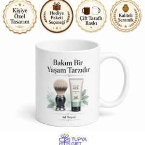 Traş Jeli Hassas Cilt Pürüzsüz Traş Erkek Bakım Temalı Baskılı Porselen Kupa Bardak Hediye