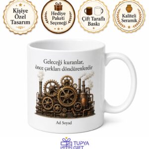 Steampunk Buhar Makinesi Mekanik Dişli Çark Tasarım Kupa Bardak Hediye