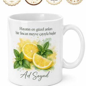 Limon Çayı İçenlere Meyve Çayı Kupa Bardak Hediye Porselen Kupa