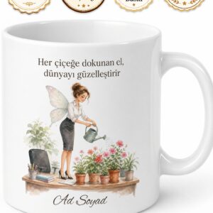 Ofisin Doğa Perisi Çiçek Sulayan Kupa Bardak Hediye Baskılı Porselen Mug