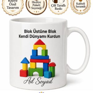 Lego Koleksiyoncusu Kupa Blok Üstüne Blok Kendi Dünyasını Kuran Hediye Bardak