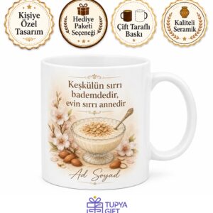 Keşkül Yapan Annelere Bademli Keşkül Kupa Bardak Anneye Özel Hediye