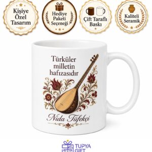 Nida Tüfekçi Bağlama Üstadı Türkü Araştırmacısı Halk Müziği Akademisyeni Kupa Bardak Hediye