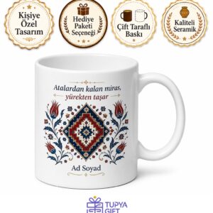 Ata Mirası Yöresel Motifli Çay Kupası Geleneksel Hediye Bardak Kupa