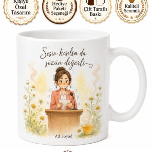 Sunum Sırasında Sesi Kısılan Heyecanlı Çalışan Papatya Çayı Kupası Hediye Bardak