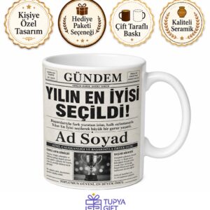 Gazete Manşeti Görünümlü Yılın En İyisi Esprili Hediye Kupa Bardak