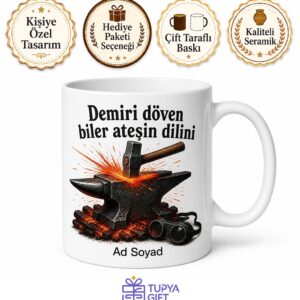 Demirciye Örs Üzerinde Dövme Kıvılcımlar Kaynak Gözlüğü Demir Doğrama Kupa Hediye