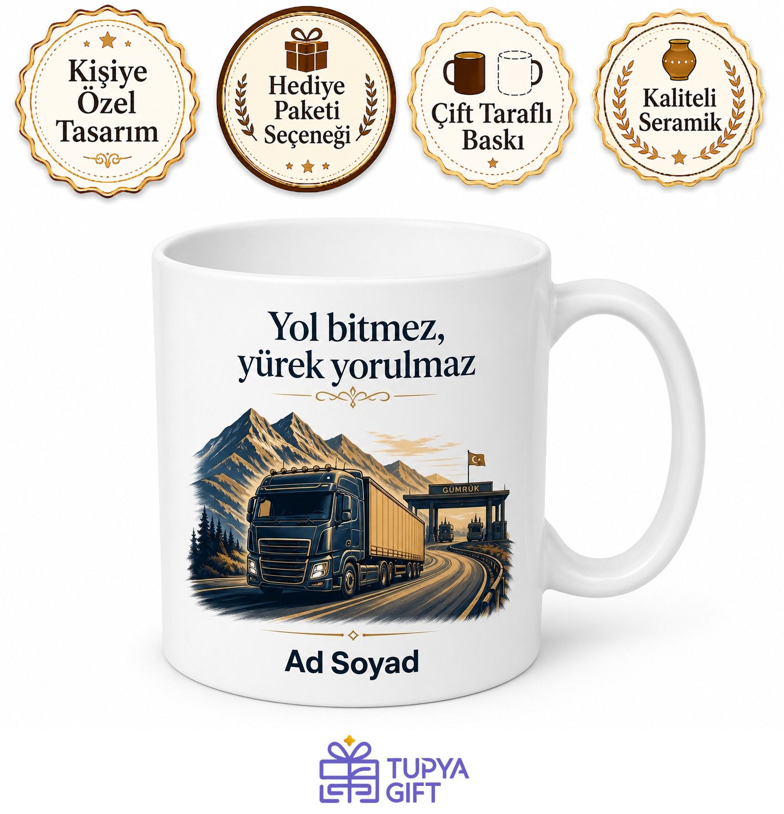 Tır Şoförüne Hediye Uzun Yol Lojistik Gümrük Kapısı Takograf Baskılı Porselen Kupa Bardak