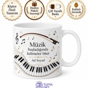 Klasik Müzik Piyano Tuşları Keman Yayı Senfonisi Temalı Kupa Bardak Hediye