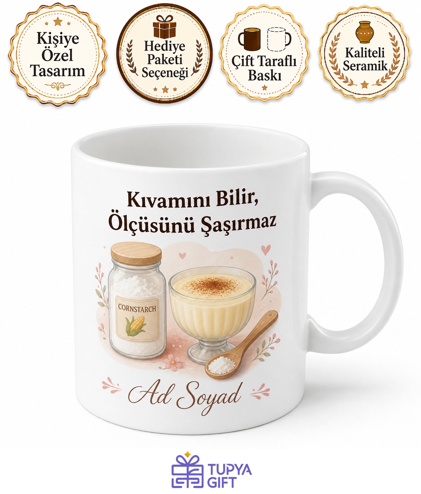 Nişasta Kullananlara Hediye Mısır Buğday Puding Nişastası Baskılı Porselen Kupa Bardak