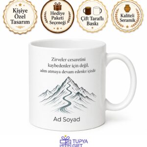 Motivasyon Sözü Ve Dağ Zirvesi Çizimli Hedef Odaklı Kupa Bardak Hediye