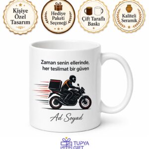 Kurye Motosiklet Paket Teslimat Kargo Hızı Temalı Baskılı Porselen Kupa Bardak Hediye