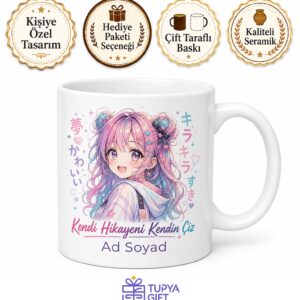 Manga Anime Büyük Gözlü Karakterler Japonca Yazılar Otaku Baskılı Kupa Bardak Hediye