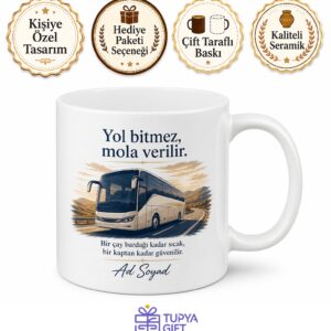 Uzun Yol Otobüs Kaptanına Mola Yeri İnce Belli Çay Bardağı Kupa Hediye
