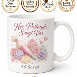 Pasta Yapan Annelere Krema Sıkma Şeker Hamuru Doğum Günü Hediye Kupa Bardak