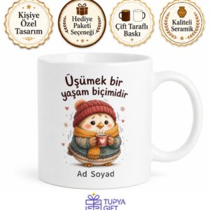 Çabuk Üşüyenlere Kat Kat Giyinen Kış Kuşu Sıcacık Çay Kupası Hediye