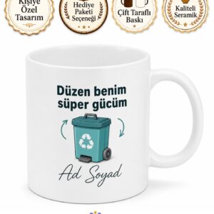 Çöp Kovası Kullananlara Hediye Pedallı Çöp Kovası Geri Dönüşüm Temalı Baskılı Kupa Bardak