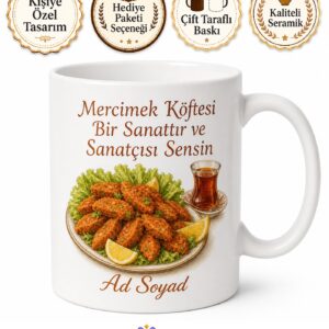Mercimek Köftesi Yapan Annelere Çay Yanı Limonlu Marullu Kupa Bardak Hediye