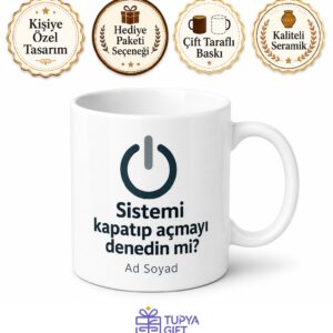 Bilgi İşlem Uzmanı Esprili Kupa Sistemi Kapat Aç IT Hediye Bardak