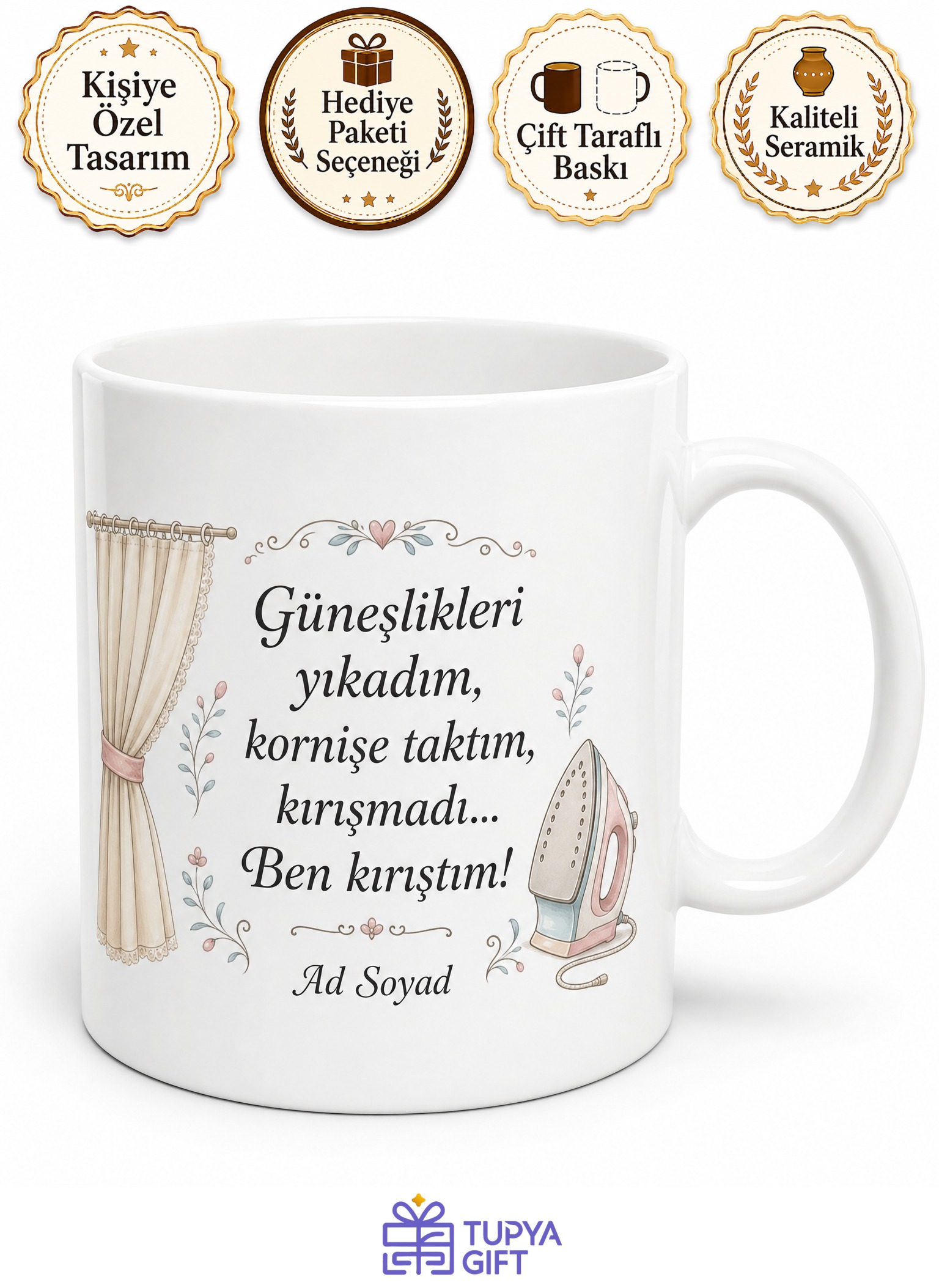 Güneşlik Yıkayan Annelere Kornişe Takma Derdi Kırışmayan Güneşlik Kupa Hediye